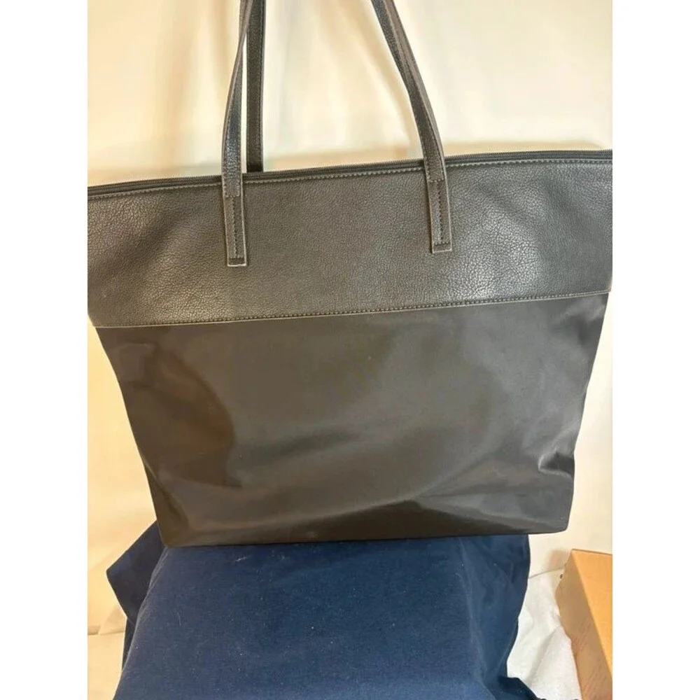 Liz Claiborne Black Nylon Shoulder Tote Bag Faux Leather Trim